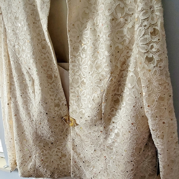 Coldwater Creek Sequined Elegant Cream Lace Jacket and Pants Suit Set 22W Vtg - Picture 11 of 11